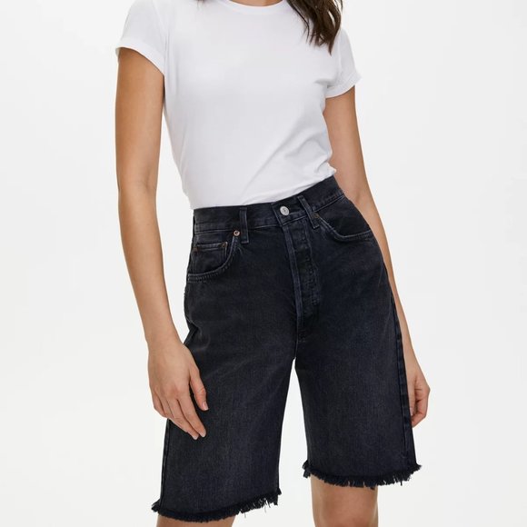 Agolde Black Denim Mid Rise 90's Short Size 24 - Picture 1 of 6